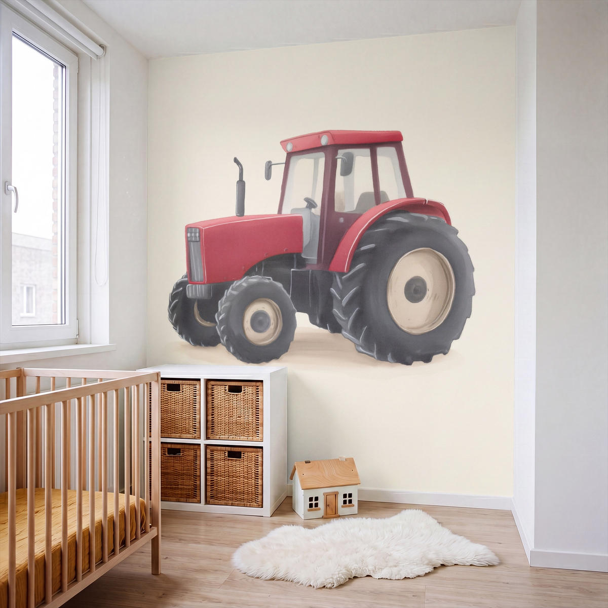 KINDERTAPETE - Traktor - Minimalistisch - Illustration - Rot - 180x220 cm - Rot, Papier (180/220cm) - OnlyWow