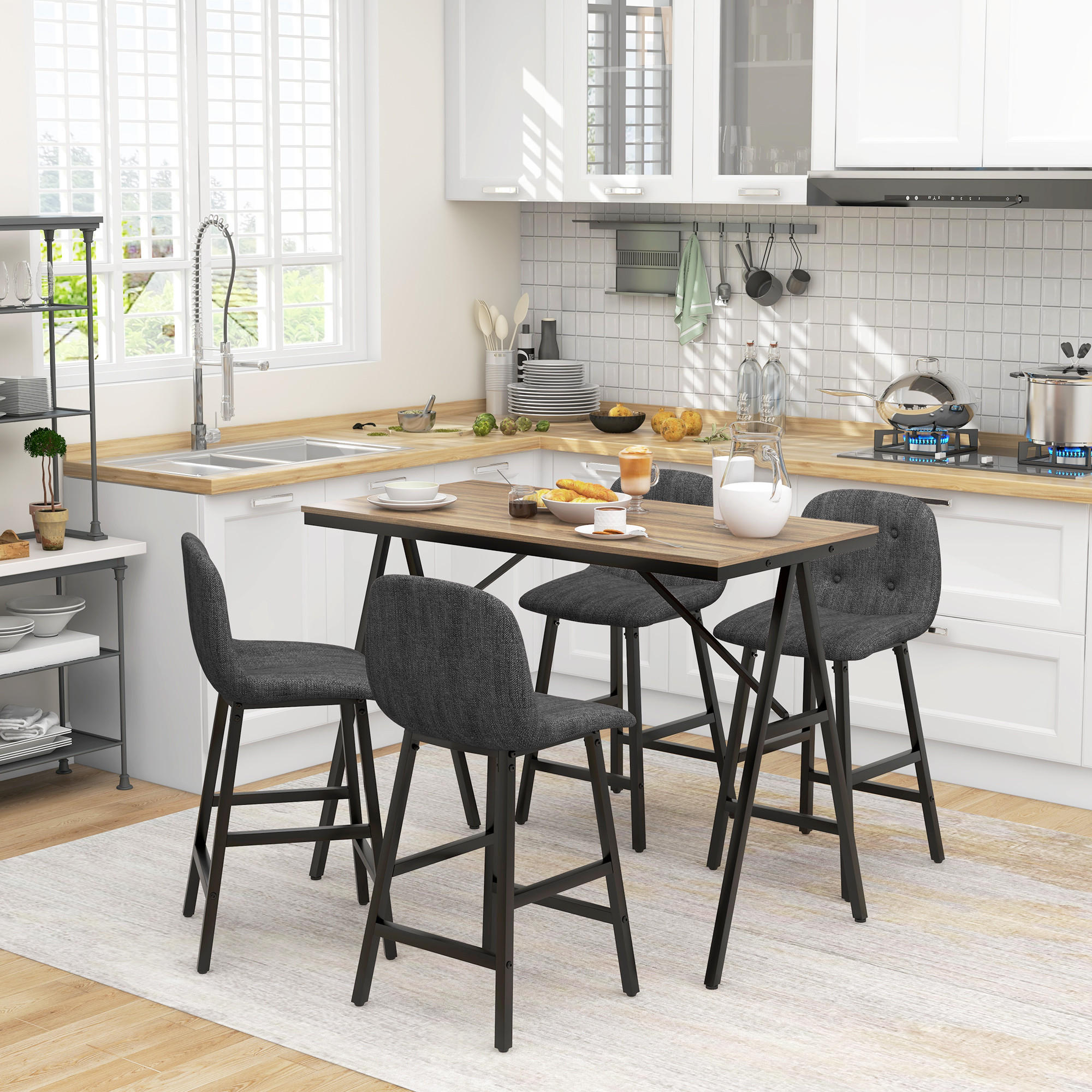BARTISCH-SET - Dunkelgrau, Holzwerkstoff/Kunststoff (60/91/120cm) - HOMCOM