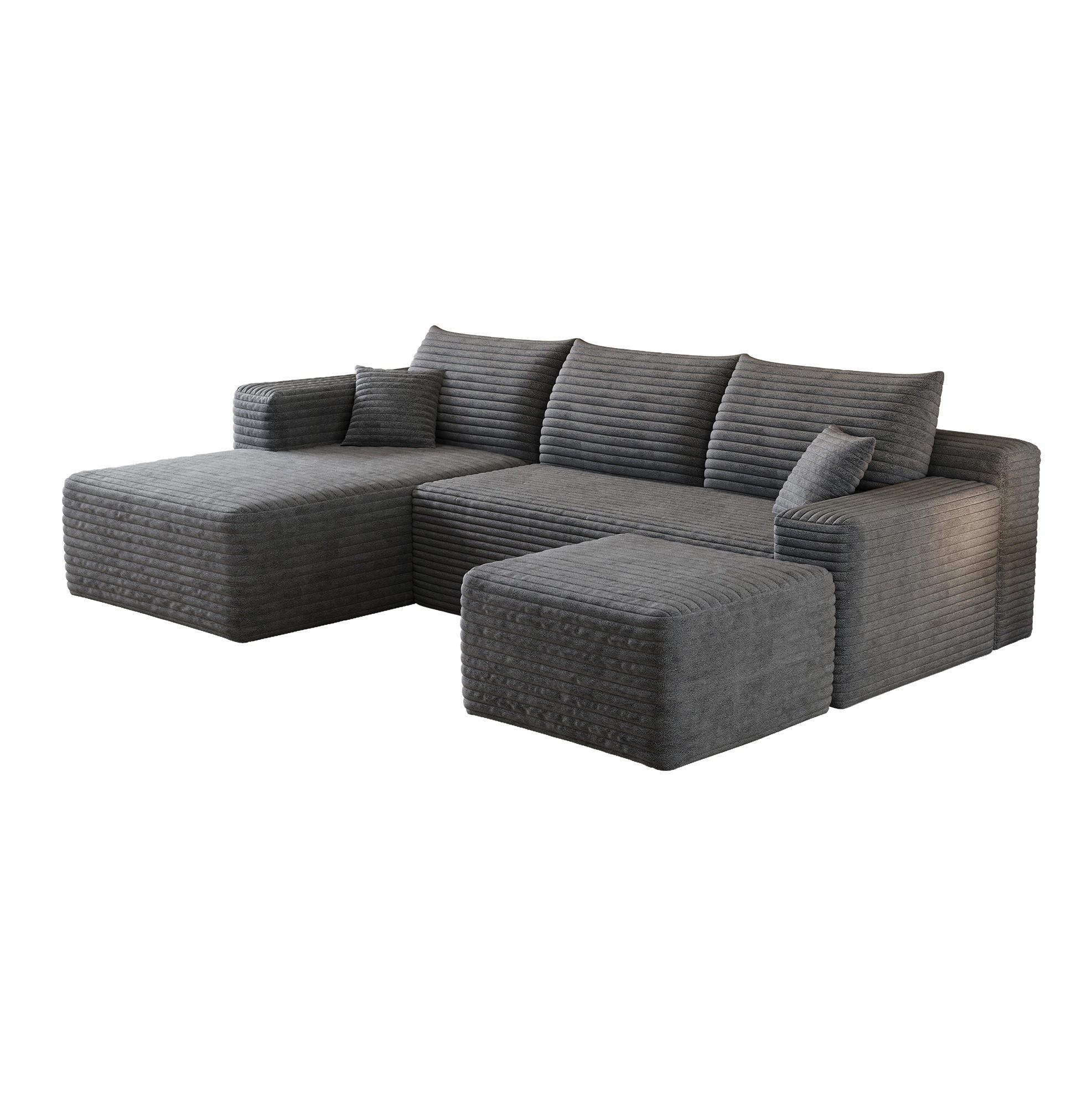 ECKSOFA 241 cm aus Stoff mit Cordbezug und Chaise Lounge Dunkelgrau - Dunkelgrau, Textil (151/241cm) - Modenvie