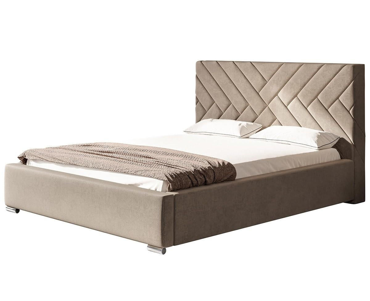 POLSTERBETT Monaco mit Kopfteil, 140x200 cm, Doppelbett mit Bettkasten und Lattenrost aus Holz, Velourstoff Sand - Gelb, Holz/Textil (140/200cm) - Alpi-Möbel