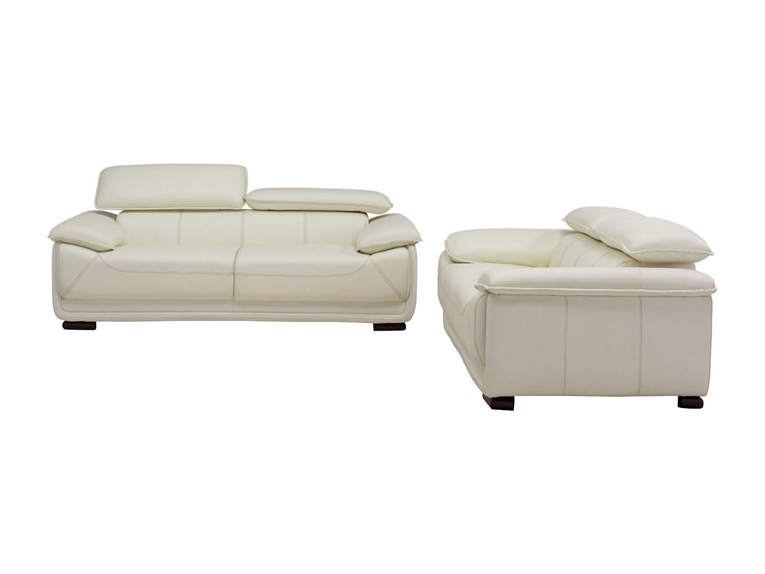 COUCHGARNITUR - 5 Personen - leder - elfenbeinfarben Macelo - Weiß, Leder/Holz (170/75/97cm) - Vente-Unique