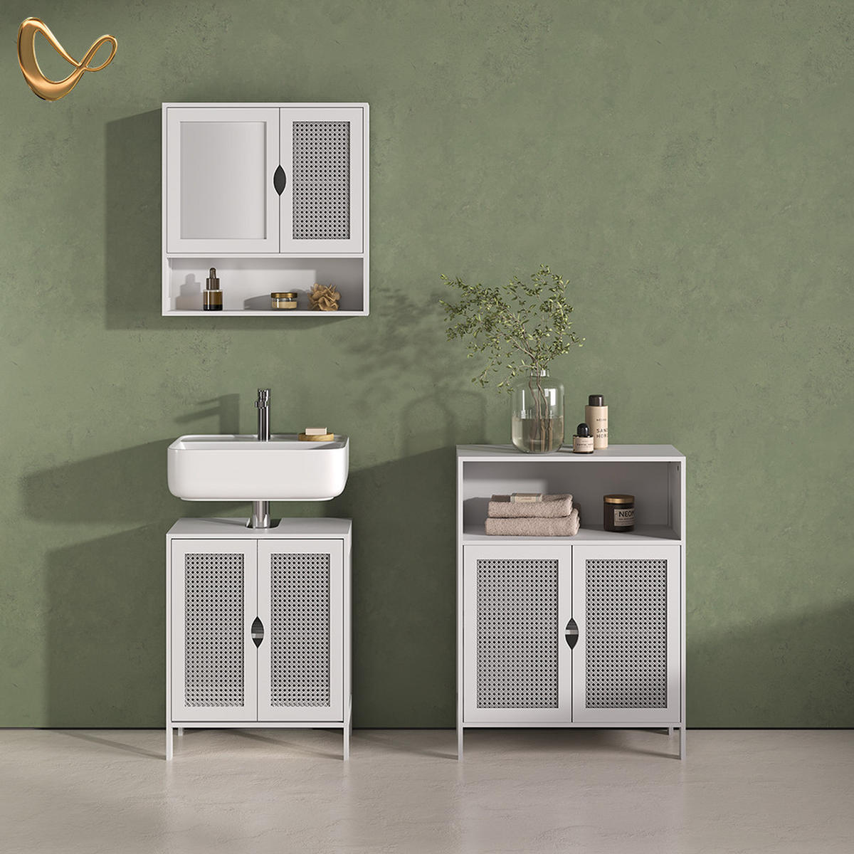 KOMPLET KOPALNIŠKEGA POHIŠTVA Mincio, Bela, 3-delni - bela, leseni material (50/60/29cm) - Livinity®