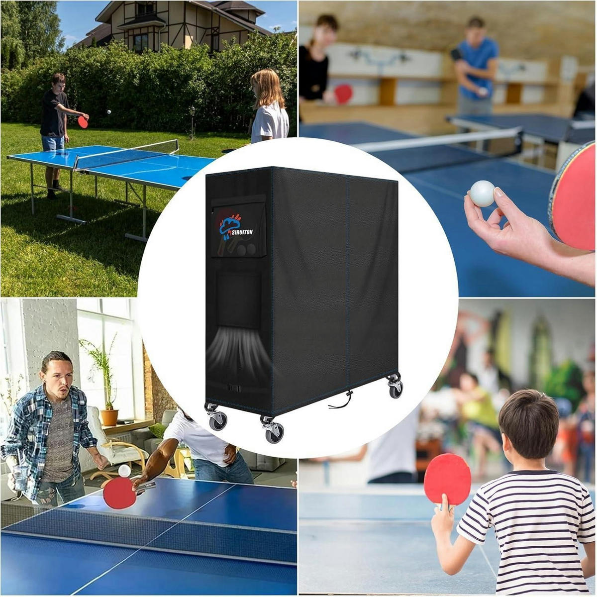 TISCHTENNISPLATTEN-ABDECKUNG 165 x 70 x 185 cm Wasserdicht Schwarz - Schwarz, Textil (70/165/185cm)