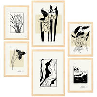 POSTER Set Mit 6 B & W Blumen A3 & A4 Rahmen Aus Hellem Holz - Beige, Papier (29/3cm) - Nacnic