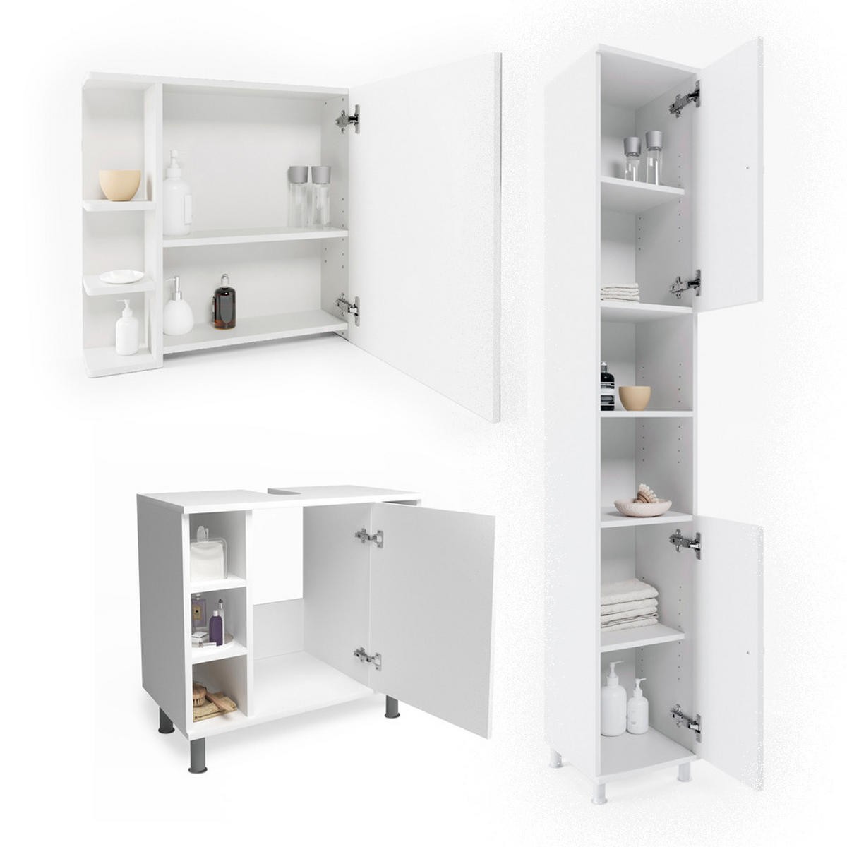 BADMÖBEL-SET Fynn Weiß 3 Teile, mit Hochschrank - Weiß, Holzwerkstoff (60/54/32cm) - Vicco