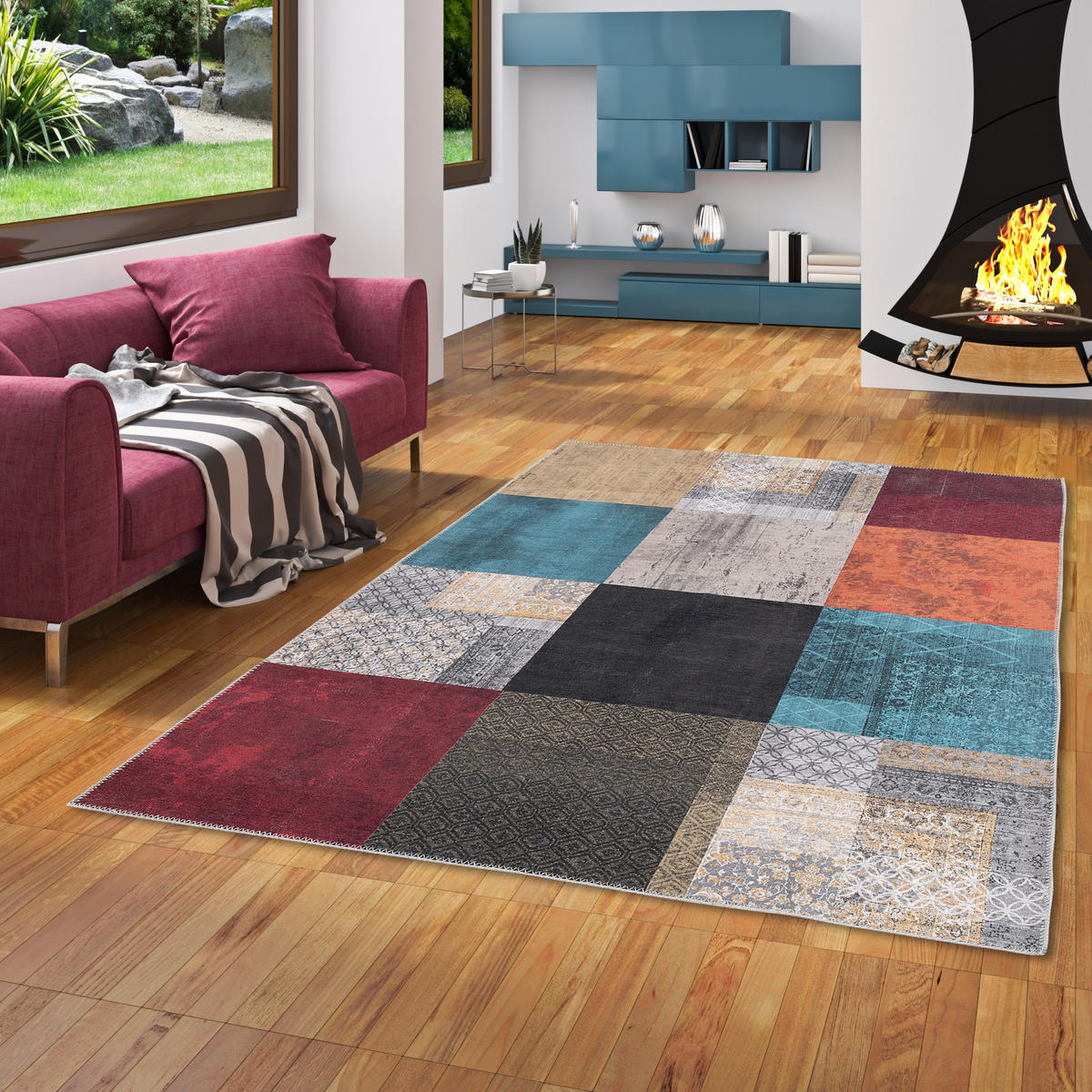 VINTAGE DESIGNERTEPPICH FINESSE PATCHWORK - Multicolor, Textil (200/290cm) - Pergamon