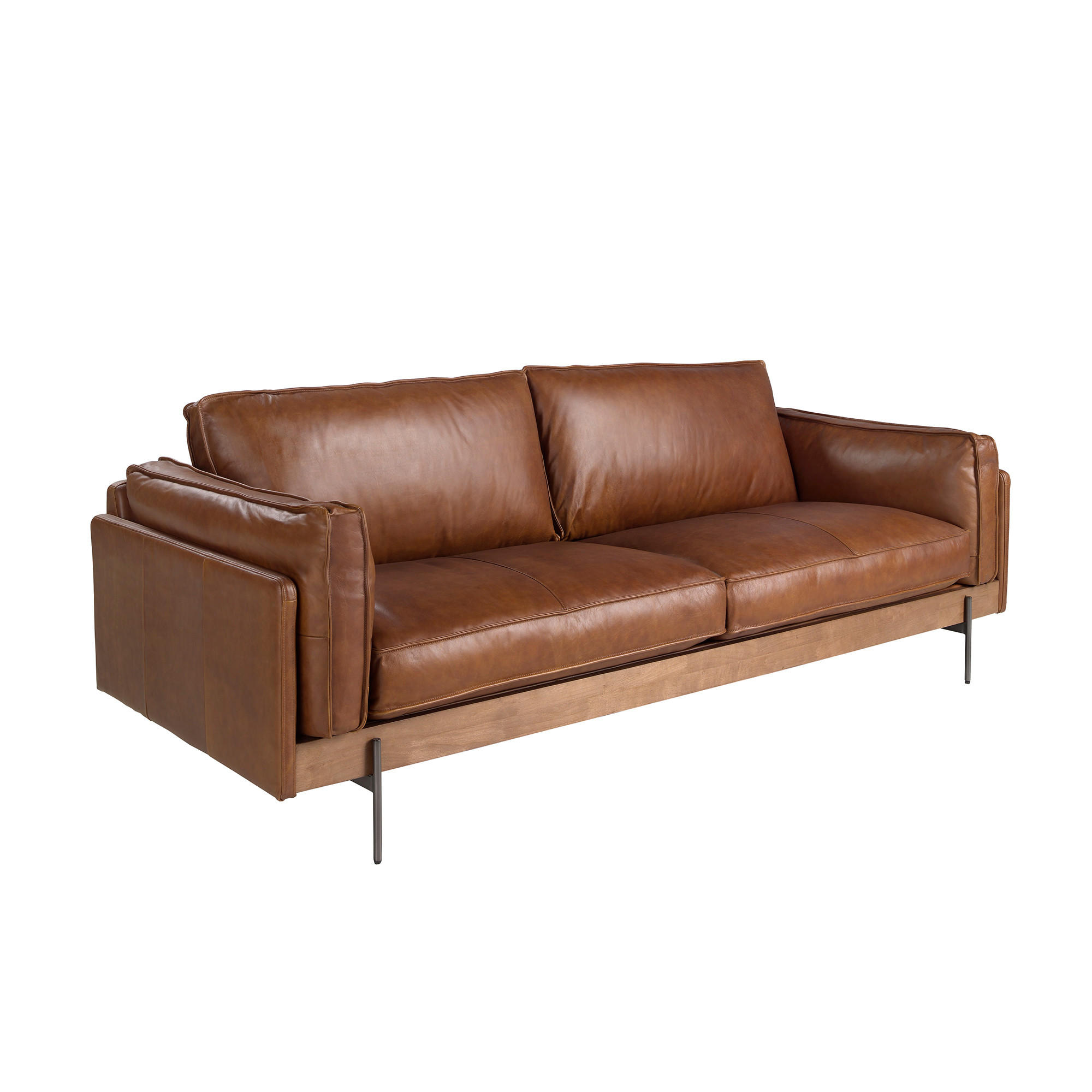 SOFA Klassisch tabakbraun dunkler Stahl Walnuss 225/86/79 - Braun, Leder (225/79/86cm) - ANGEL CERDA