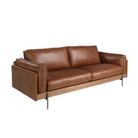 SOFA Klassisch tabakbraun dunkler Stahl Walnuss 225/86/79 - Braun, Leder (225/79/86cm) - ANGEL CERDA