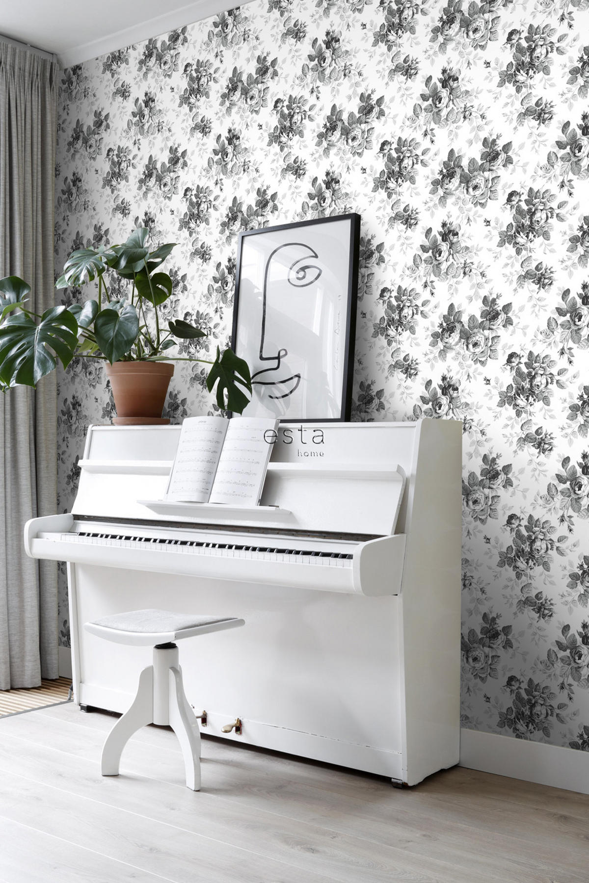 TAPETE Rosen 53 cm x 10.05 m - Schwarz, Papier (53/1000cm) - ESTAhome