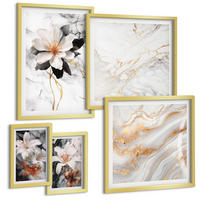 BILDER SET 5er Set - 50x50 cm & 20x30 cm & 40x60 cm Goldrahmen - Bilder mit blau-goldenen Mustern - Goldfarben, Kunststoff (40/60cm) - TULUP