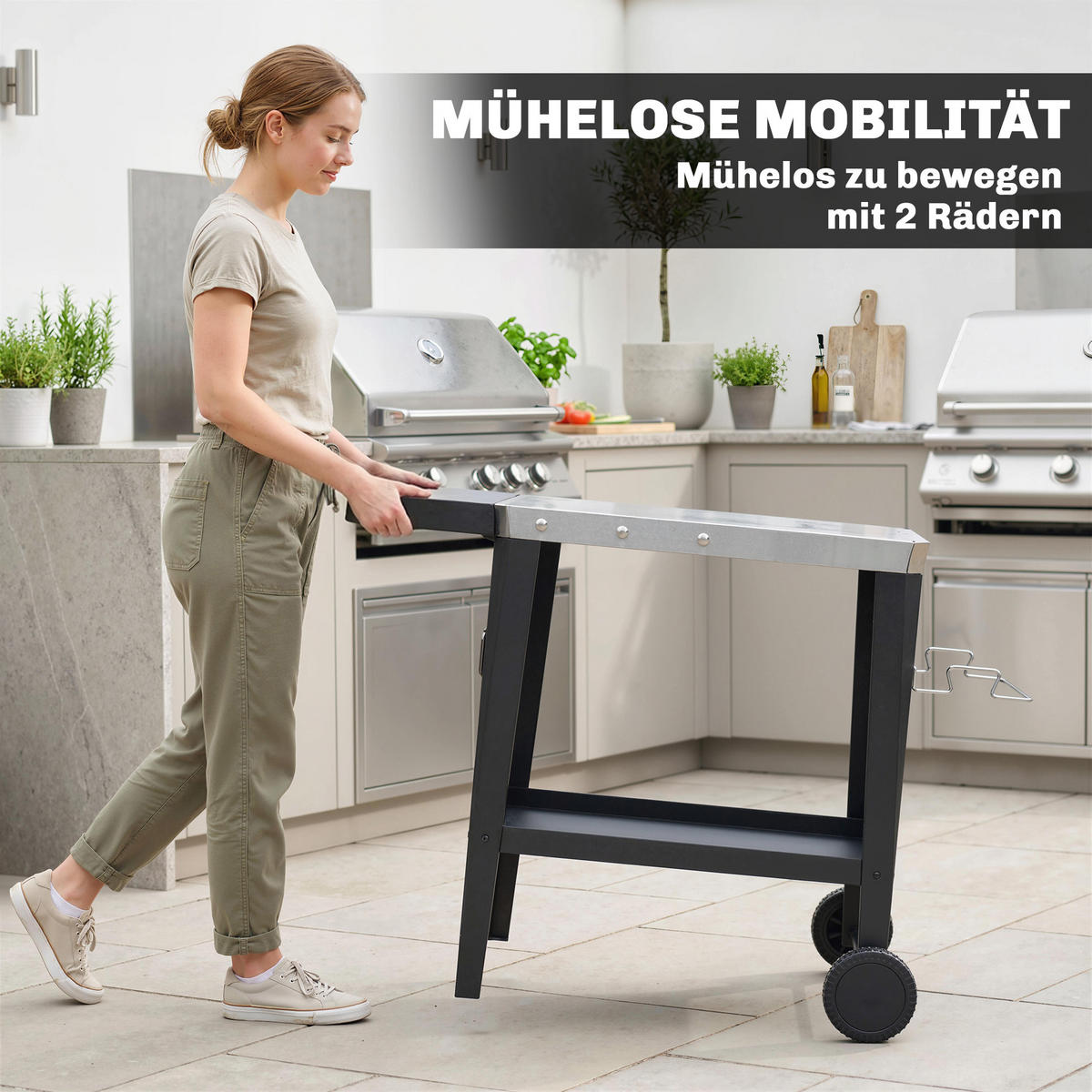 GRILLWAGEN Edelstahl Metall Schwarz - Schwarz, Metall (67.5/80.5/115cm) - Outsunny