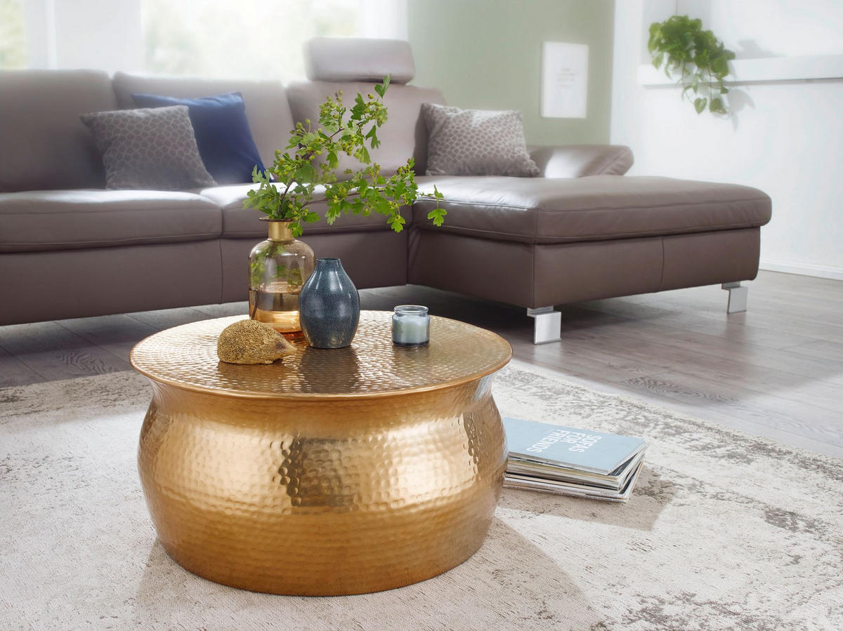 COUCHTISCH ENNS: Orientalisch, Hammerschlagstrukturen, Aluminium, Handgefertigt, Gold 60x60x30 cm - Goldfarben, Metall (60/60/30cm) - KADIMA DESIGN