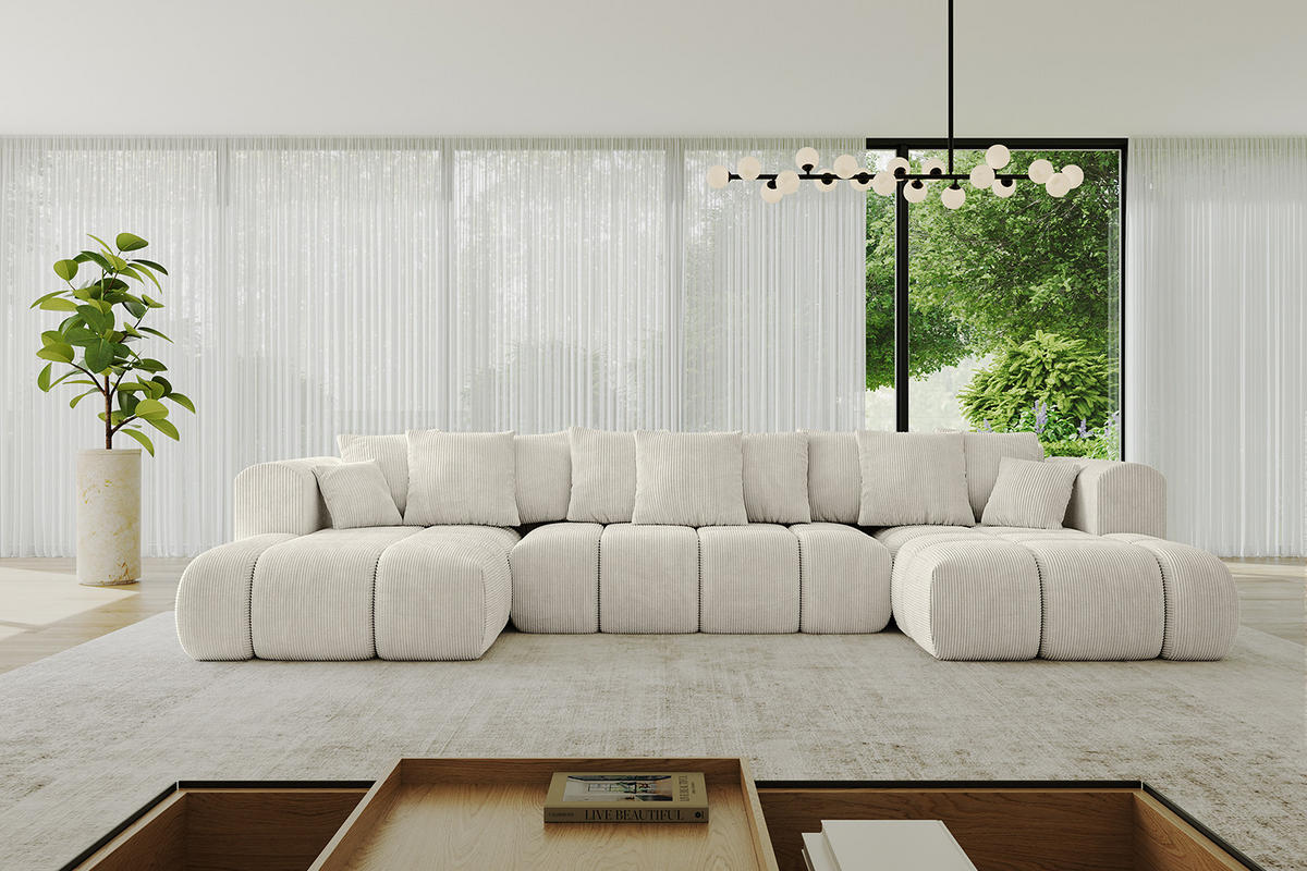 WOHNLANDSCHAFT Ottomane Links CLOUD-U-v1 414x180x40 Hellgrau Cord - Hellgrau, Holzwerkstoff/Kunststoff (414/90/180cm) - ALTDECOR