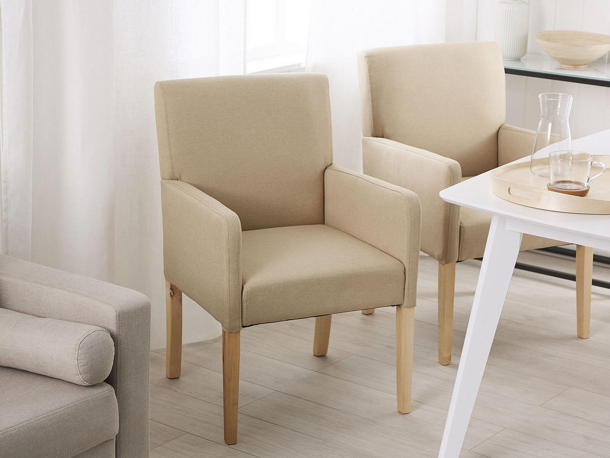 ESSZIMMERSTUHL Polsterbezug Beige Rockefeller - Beige, Holz/Textil (58/89/60cm) - Beliani