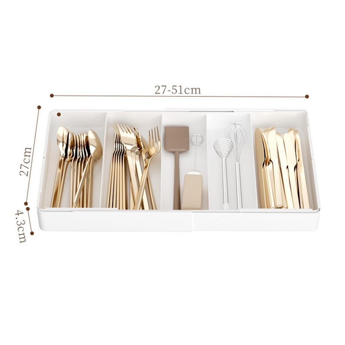 BESTECKEINSATZ,LINKS-RECHTS ausziehbar & verstellbar,(27–51) × 27 cm,Weiß - Weiß, Kunststoff (27/4.3/27cm) - Authentics