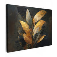 LEINWANDBILD Golden Leaf Komposition - Botanical Luxury Wandbilder 80x60 cm - Goldfarben/Schwarz, Textil (80/60cm) - MuchoWow