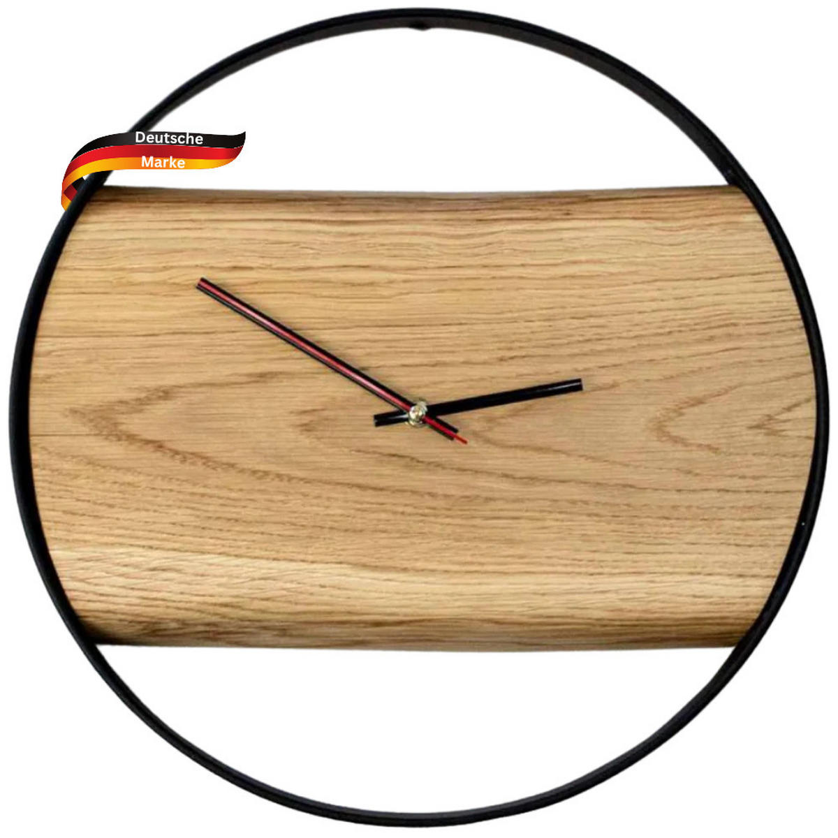WANDUHR groß Holz NATA HANDGEFERTIGT 43 cm ⌀ Eiche Geräuschlos - Braun, Holz (43/43/4cm) - DELUKE