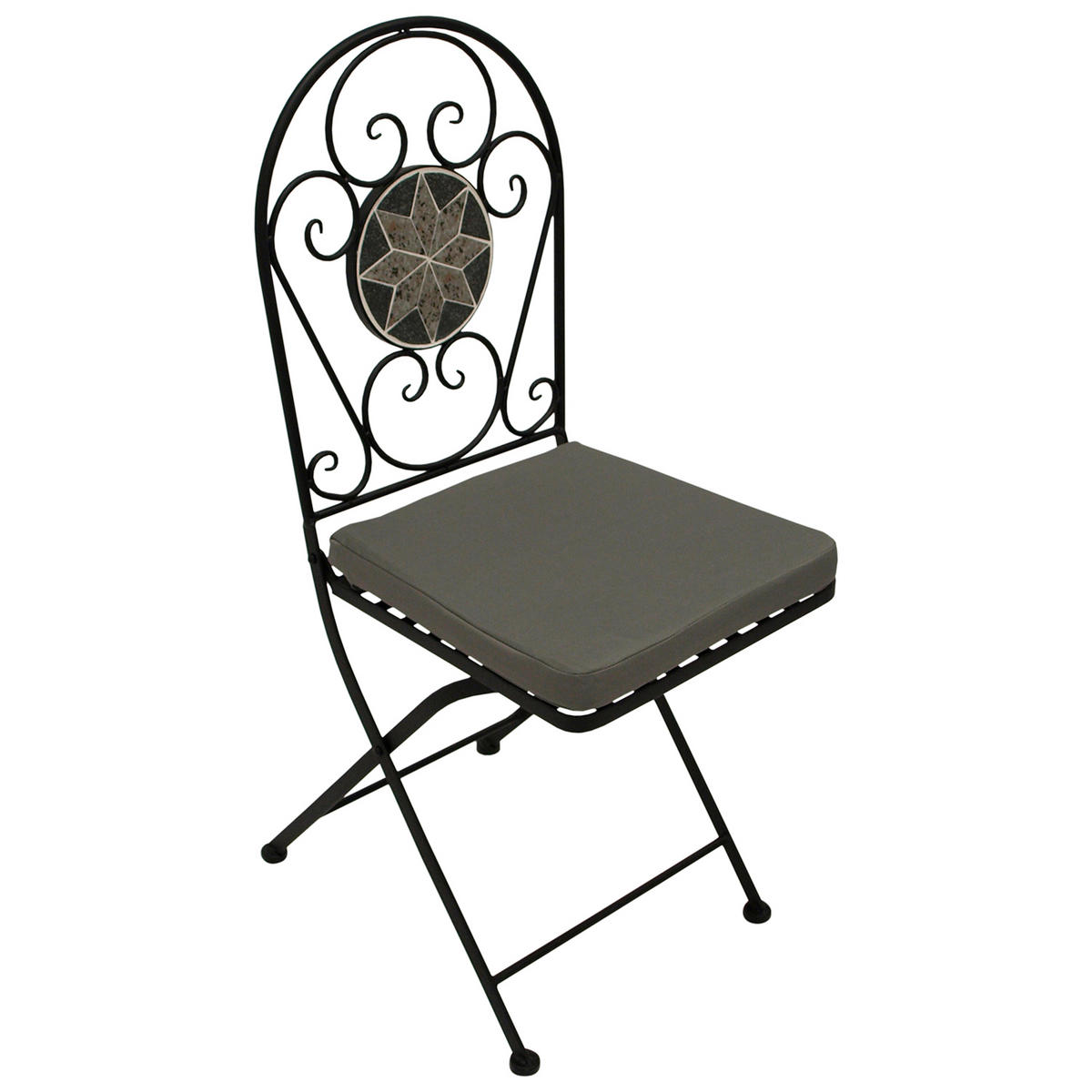 BISTROSET Derby - 5-teilig (4x Klappstuhl, 1x Tisch 60cm rund) aus schwarz pulverbeschichtetem Eisen - Grau, Metall - TPFGarden
