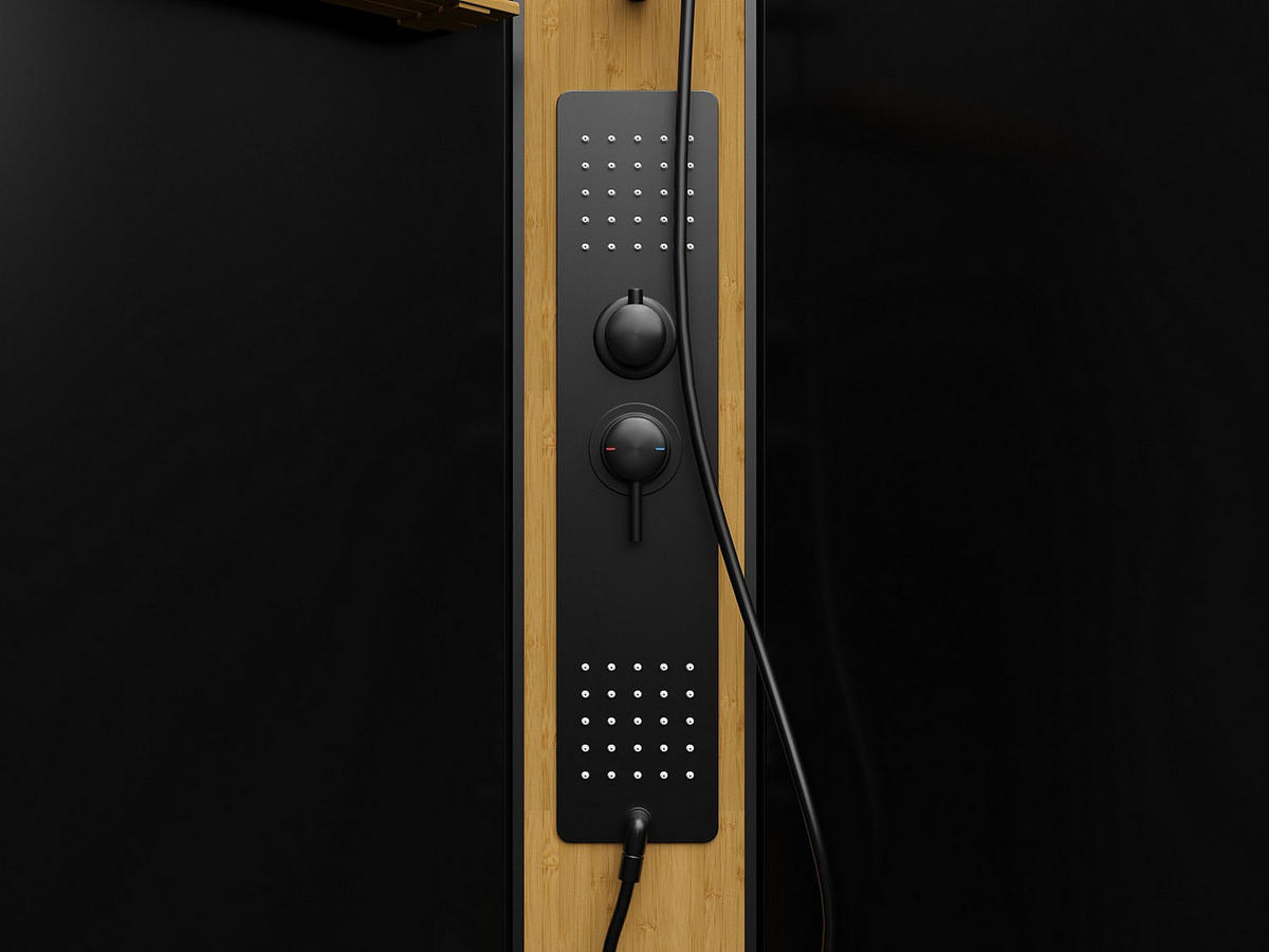 DUSCHKABINE - 90cm x 90cm - Bambus - schwarz - DESULO - Schwarz, Glas (90/90/200cm) - Vente-Unique