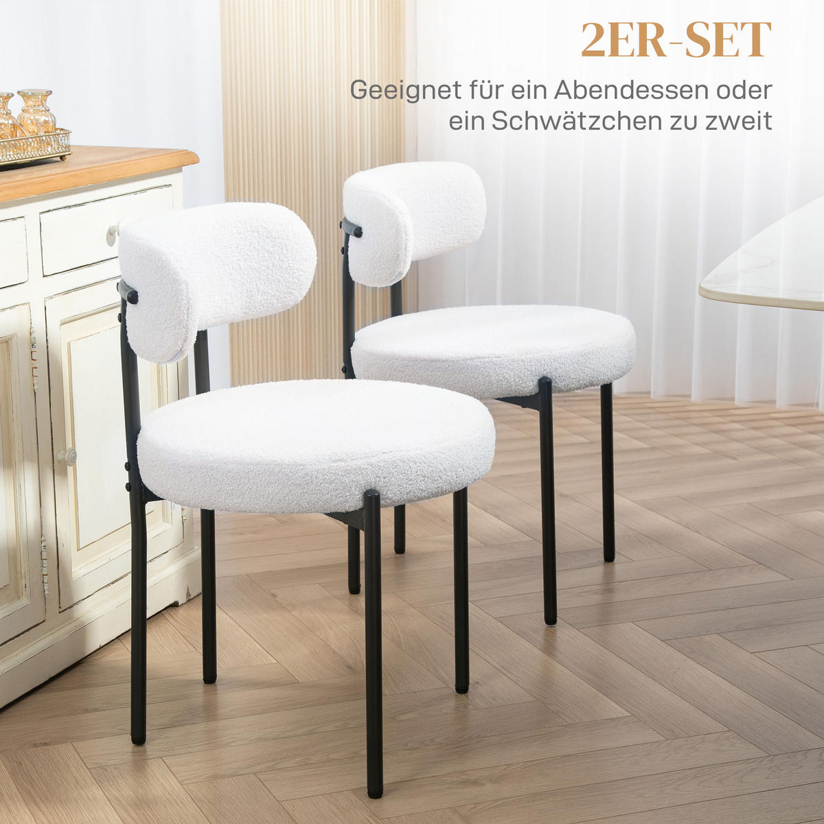 ESSZIMMERSTÜHLE DE-06835 2er-Set mit Fleece-Polsterung und Metallbeinen Cremeweiß - Creme, Textil/Metall (51/76/51cm) - ComfortXL