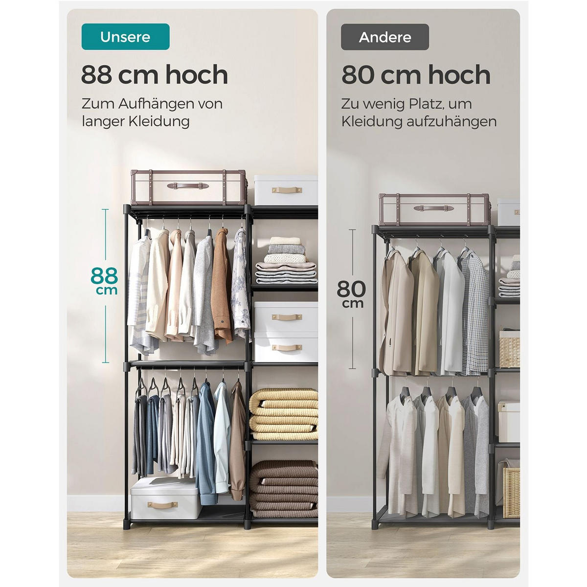 GARDEROBE AMSTERDAM - Schwarz, Metall (182/182/43cm) - Hansiro