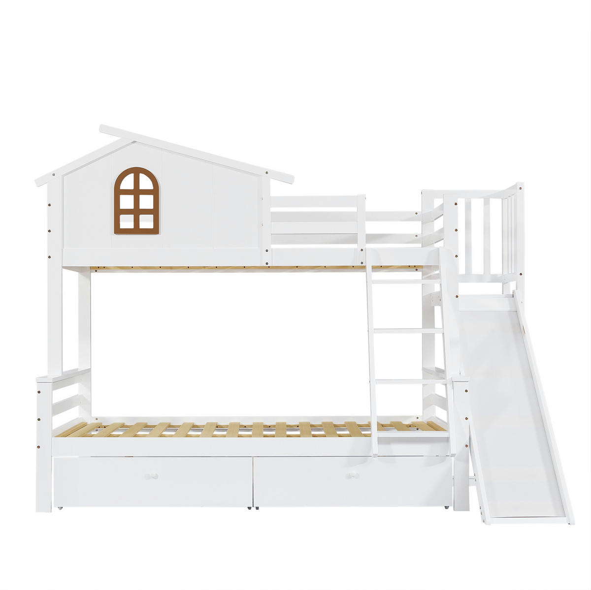 ETAGENBETT 90/200 & 120/200 cm mit Rutsche und 2 Schubladen in Weiß - Weiß, Holz (90/200cm) - BEAOK
