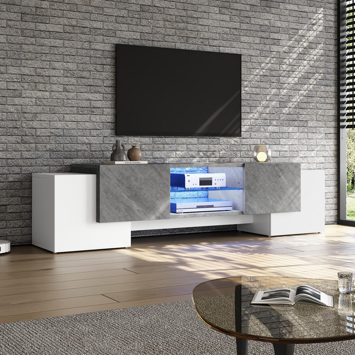 LOWBOARD 180/40/46.5 cm weiß/grau aus MDF mit LED-Lichtleiste - Weiß, Holzwerkstoff (40/46.5/180cm) - OKMYHOME