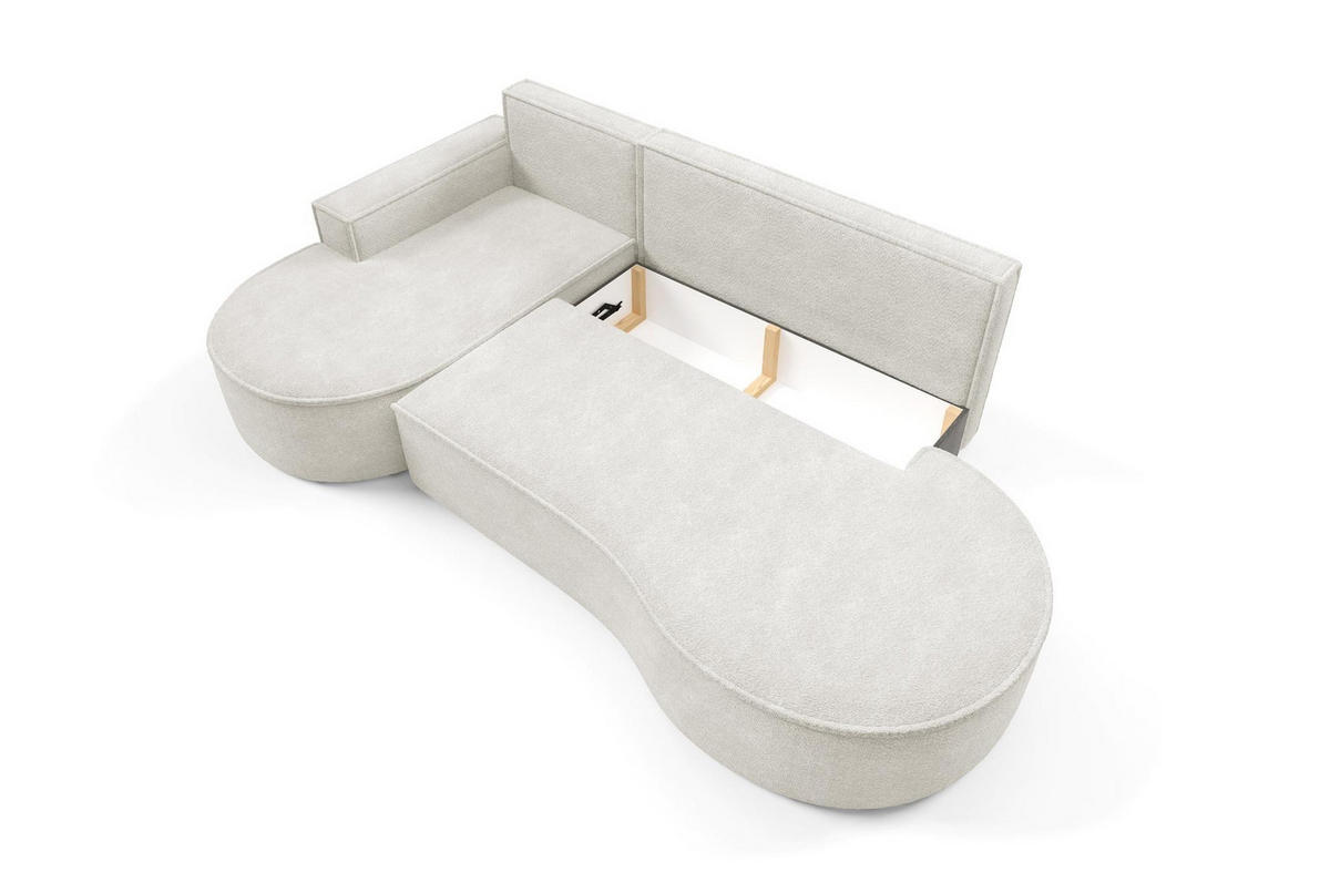 ECKSOFA Flow Weiß, mit Schlaffunktion und Kissen in Abriamo Stoff, linke seite - Weiß, Holzwerkstoff/Textil (277/157cm) - Bettso