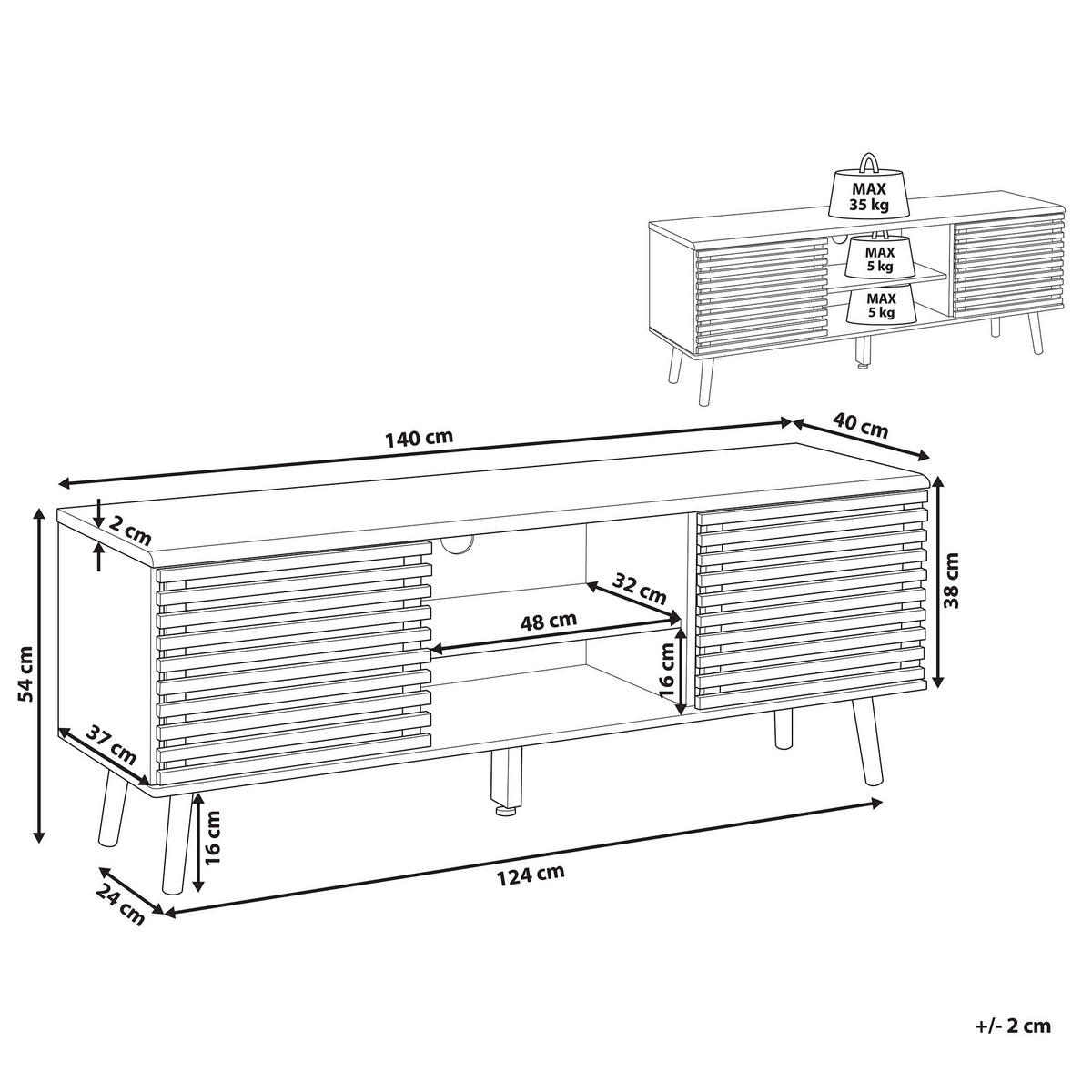 TV ORMARIĆ tamnosmeđi, crni PERTH 40/140/54 cm - tamno smeđa, drvni materijal (140/54/40cm) - Beliani
