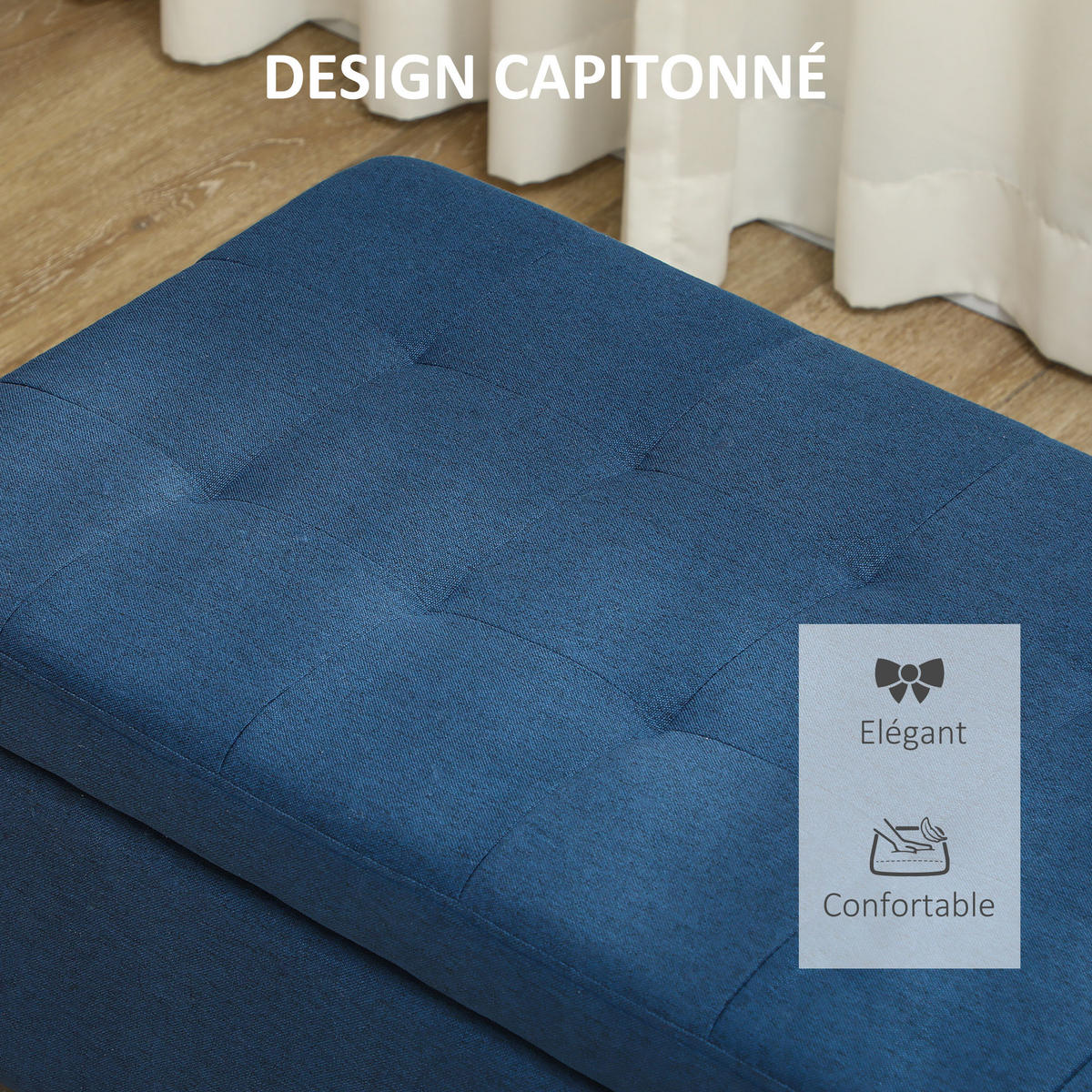 TRUHENBANK DE-16424 mit großem Stauraum und Leinenbezug Blau - Blau, Textil (125/41.5/49cm) - ComfortXL