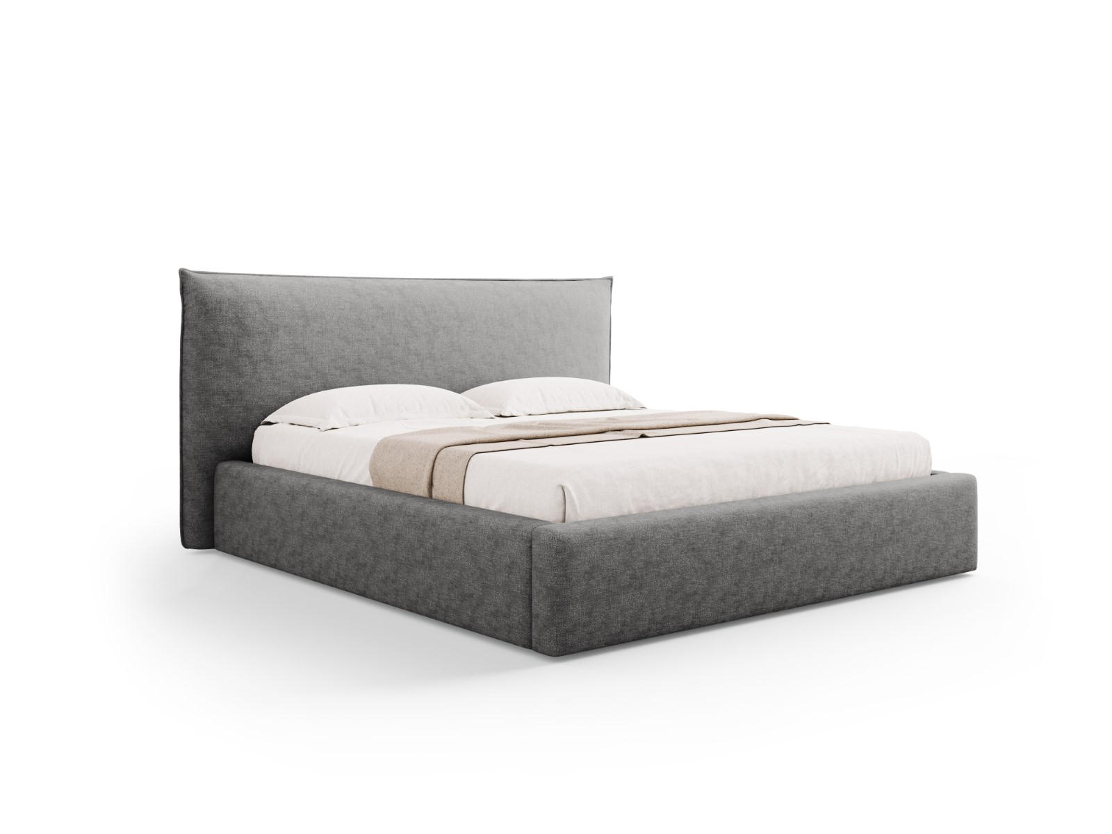 BETT mit Bettkasten und Kopfteil Kaelle aus Chenille-Stoff silber 140x200cm - Silberfarben, Textil (140/200cm) - Micadoni