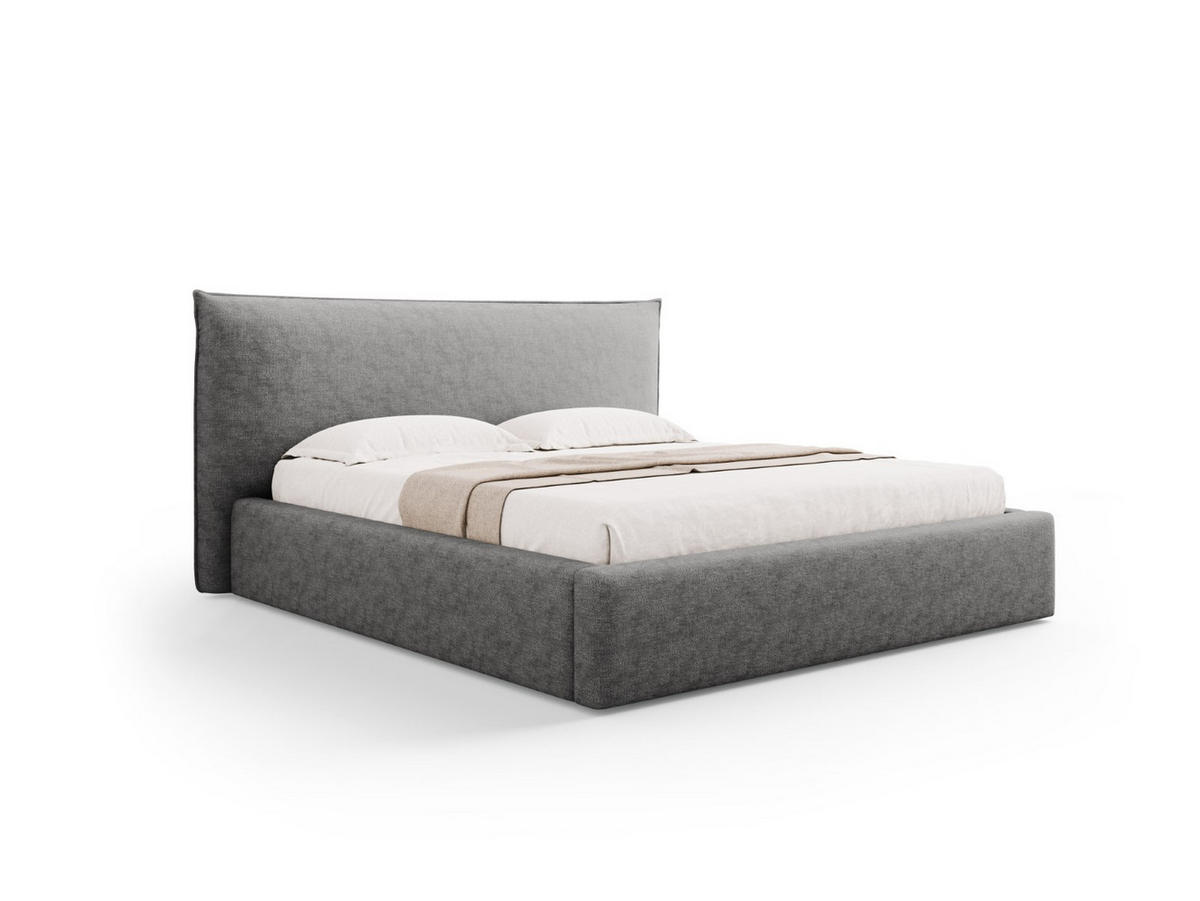 BETT mit Bettkasten und Kopfteil Kaelle aus Chenille-Stoff silber 140x200cm - Silberfarben, Textil (140/200cm) - Micadoni