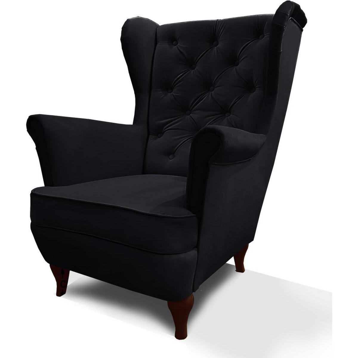 CHESTERFIELD-SESSEL Falco schwarz mit Holzbeinen - Wengefarben/Schwarz, Holz/Textil (82/102/92cm) - Beautysofa