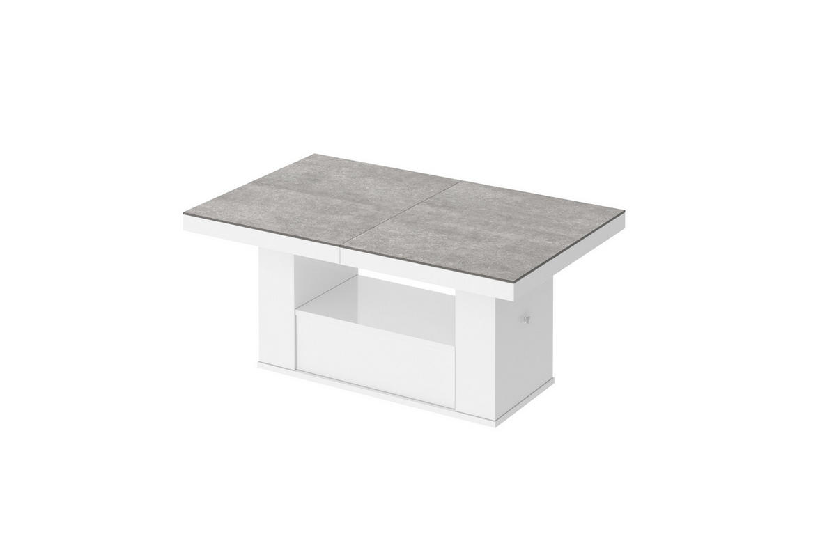 COUCHTISCH rechteckig Beton - Weiß Hochglanz 120/75/54 cm - Weiß Hochglanz/Hellgrau, Holzwerkstoff (75/120/54cm) - designimpex