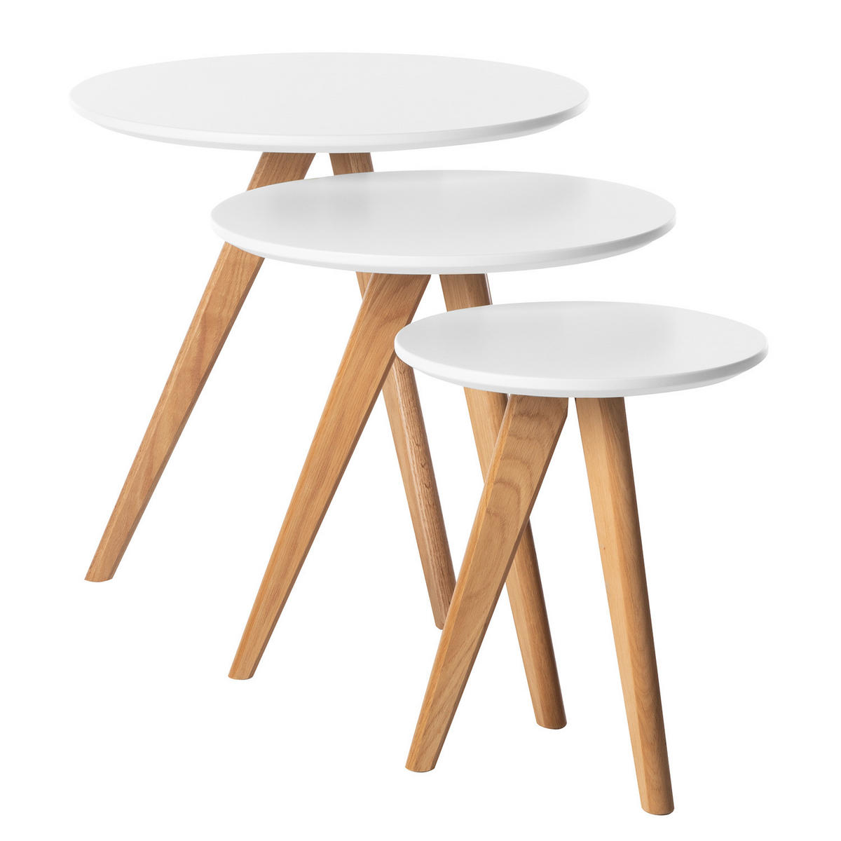 BEISTELLTISCH - 3-teilig - Eiche teilmassiv - Weiß / Eiche - Braun/Weiß, Holz/Holzwerkstoff (48/48/45cm) - home24