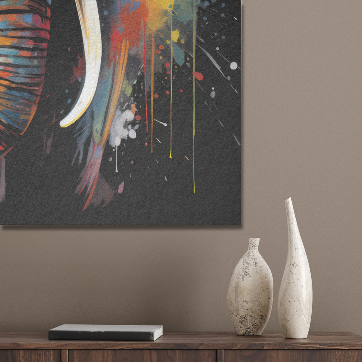 AKUSTIKPANEEL Elefant - Graffiti - Schwarz - Tiere - Farben 70x100 cm - Schwarz, Textil (70/0.9/100cm) - MuchoWow