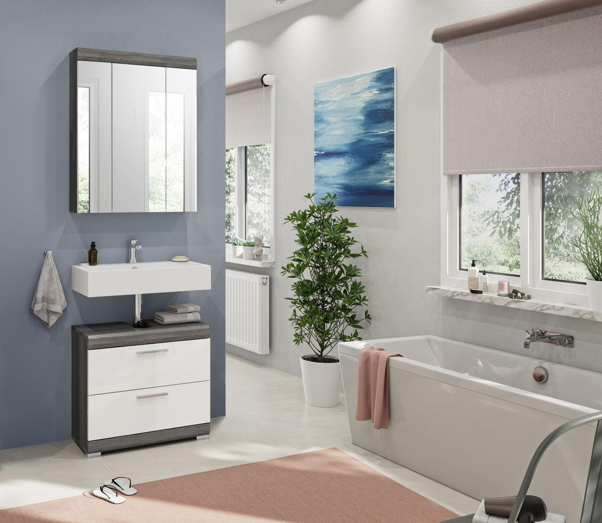 BADKOMBINATION 2tlg. Scout Bad in Rauchsilber Nachbildung und weiß hochglanz B/H/T: 60x191x34 cm - Anthrazit, Holz (60/191/37cm)