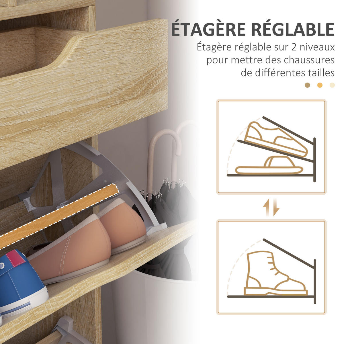 SCHUHSCHRANK DE-15003 mit 2 Klapptüren, Schublade & Glasablage Eiche - Eichefarben, Holzwerkstoff (89/96/23cm) - ComfortXL