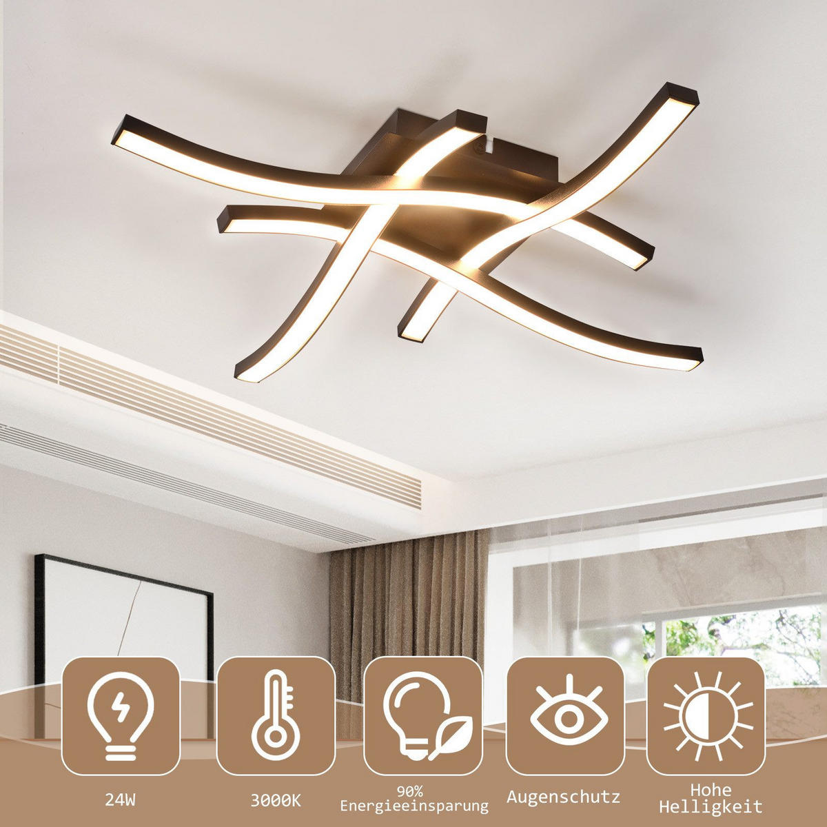 LED-DECKENLEUCHTE Fulbright 42.5/42.5/7 cm - Schwarz, Metall (42.5/42.5/7cm) - Nettlife