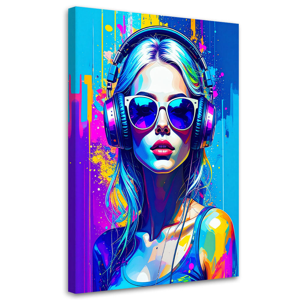 LEINWANDBILD Abstrakt bunte Frau mit Brille 60x90cm - Multicolor, Textil (60/90cm) - Feeby