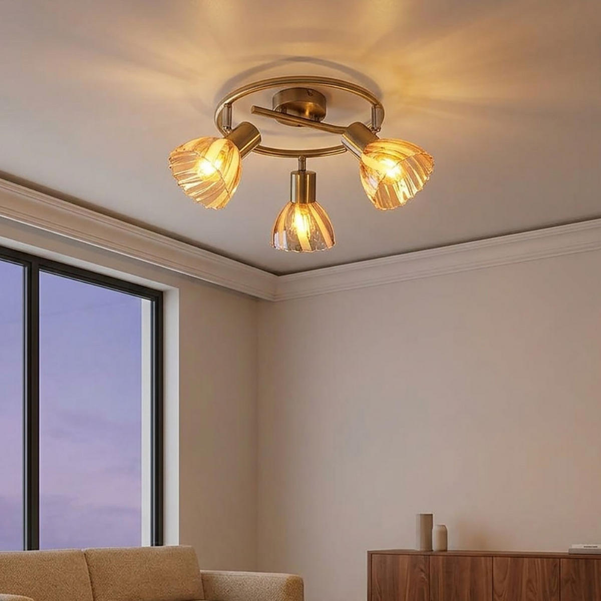 DECKENLEUCHTE, Messing, schwenkbar, 3-flammig - Messingfarben, Glas (46/46/19cm) - Globo Lighting