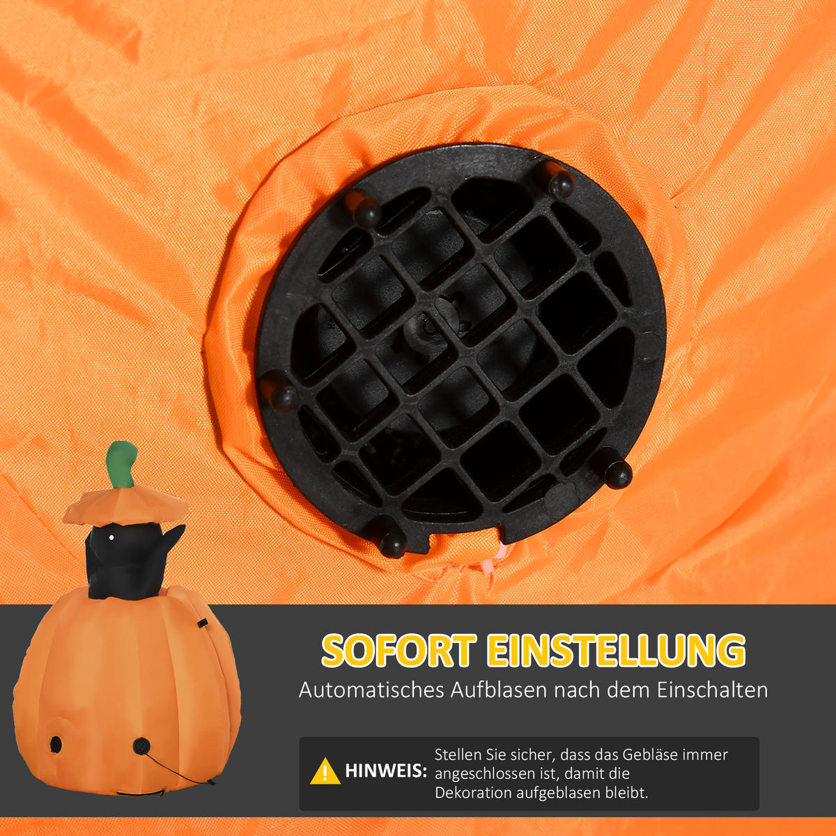 HALLOWEEN AUFBLASBARER KÜRBIS, Orange, Polyester-Gewebe - Orange, Kunststoff (64/115/76cm) - Outsunny