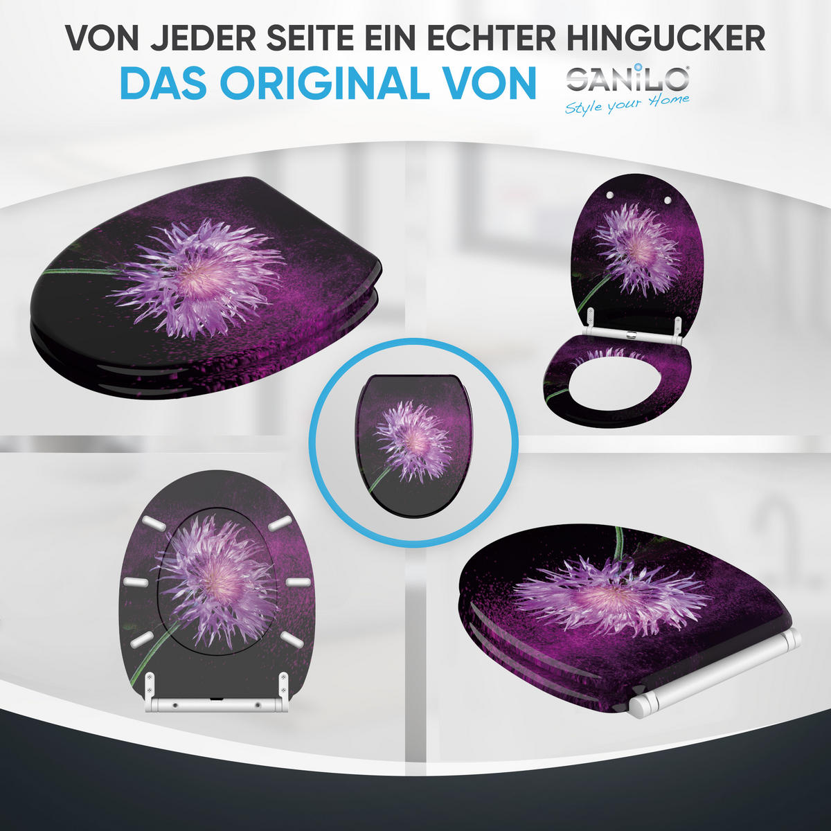 WC-SITZ mit Absenkautomatik & Top Fix Purple Dust - Violett, Holzwerkstoff (37.7/5.5/48cm) - Sanilo