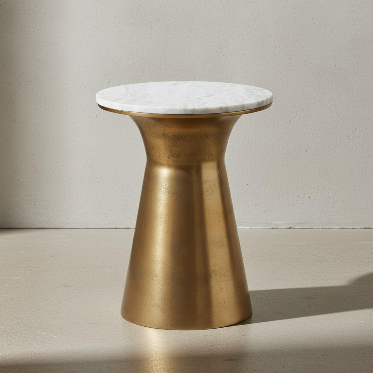 BEISTELLTISCH – Rund Marmor Weiß Metall Goldfarben 35x35x45 cm - Goldfarben/Weiß, Stein/Metall (35/35/45cm) - KADIMA DESIGN
