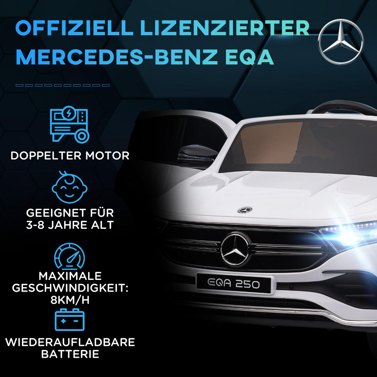 KINDER Elektrofahrzeuge Elektroauto mit Fernbedienung, Kinderauto mit MP3-Player - Weiß, Metall (111.5/69/52.5cm) - HOMCOM