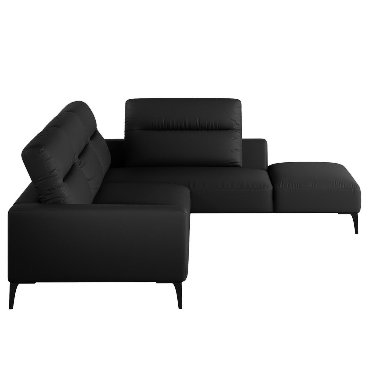 ECKSOFA mit Ottomane - Schwarz, Leder/Metall (325/238cm) - home24