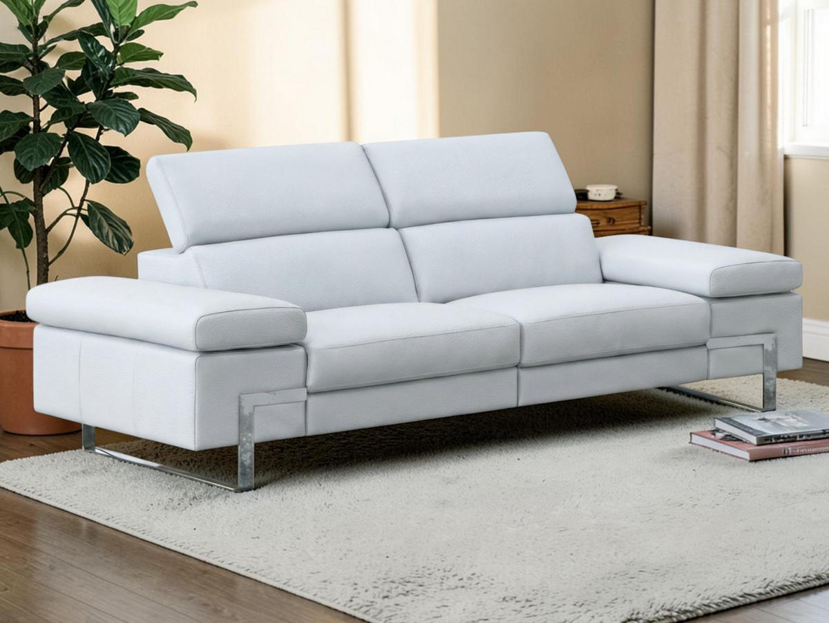3-SITZER Sofa Opera Echtleder Weiß - Weiß, Leder/Metall (223/75/109cm)