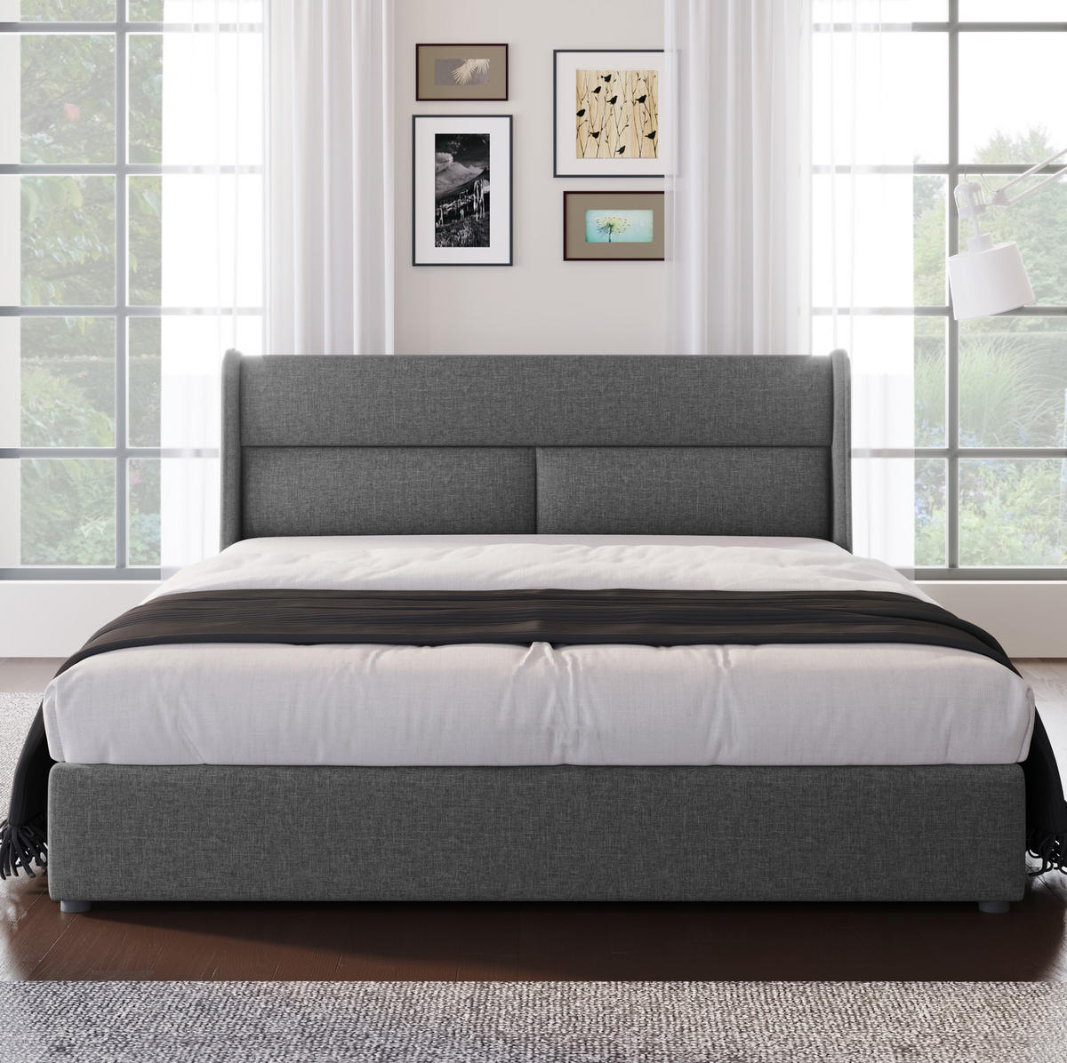 POLSTERBETT mit Stauraum 180x200 cm Leinen Grau - Grau, Metall (180/200cm) - Meubliv