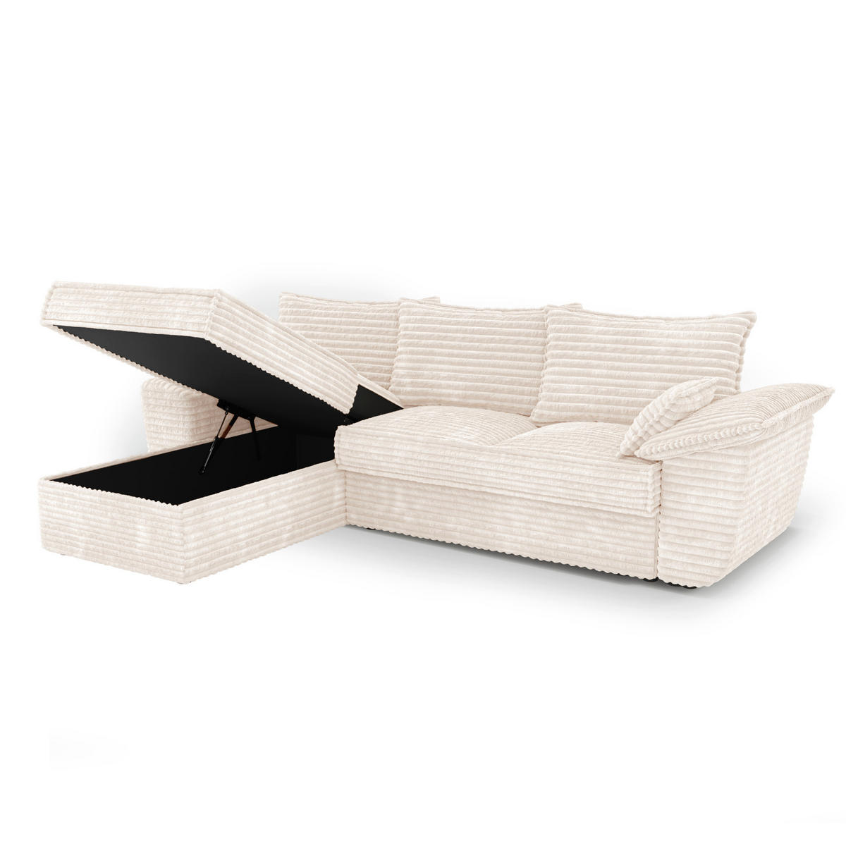 ECKSOFA LINKS Gerippter Samt XXL Creme 257cm - Creme, Textil (168/257cm) - Sia Home