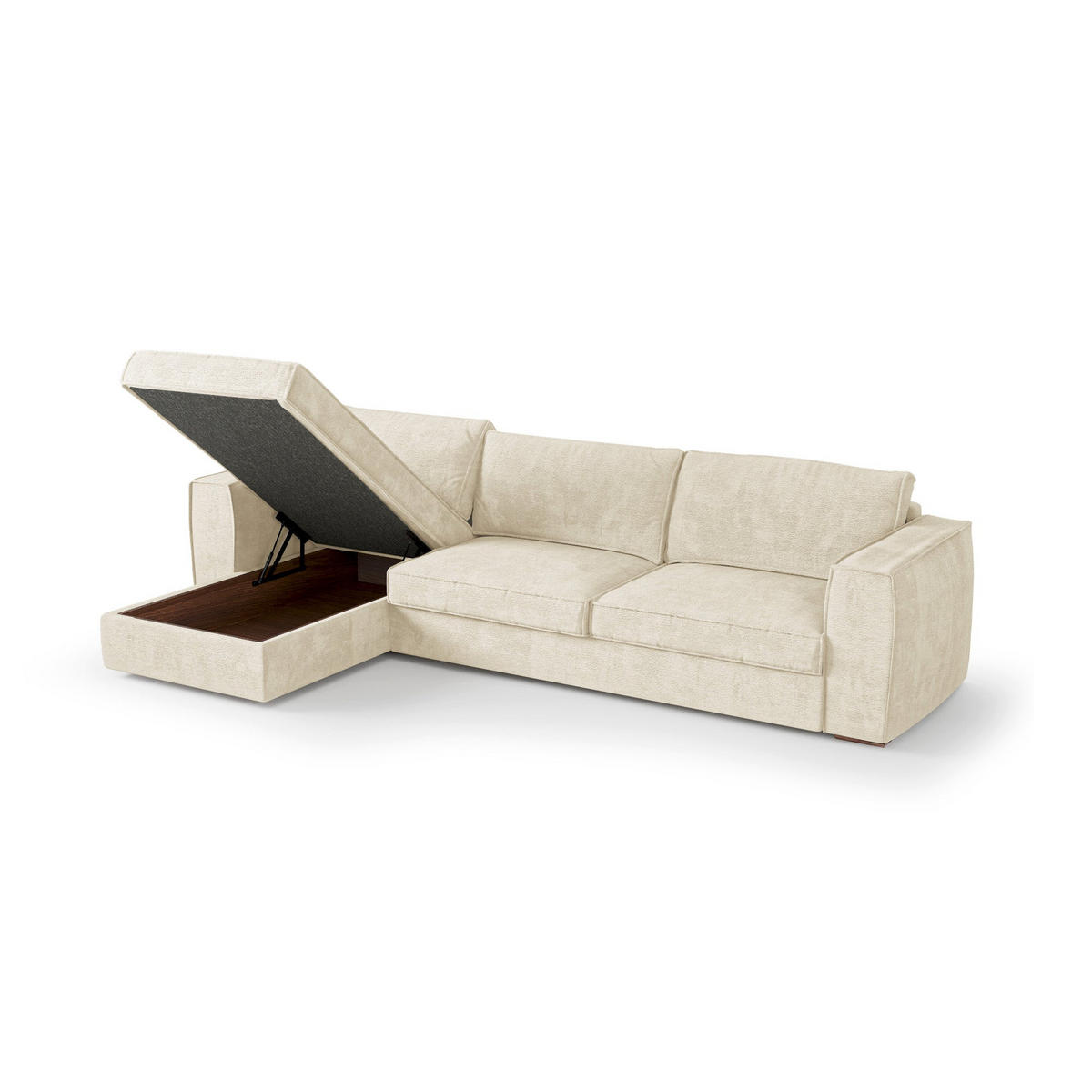 LINKSECK-SCHLAFSOFA MIKA Köpergewebe mit weichem Griff Creme 292cm - Creme, Textil (292/100cm) - Premium Interiors
